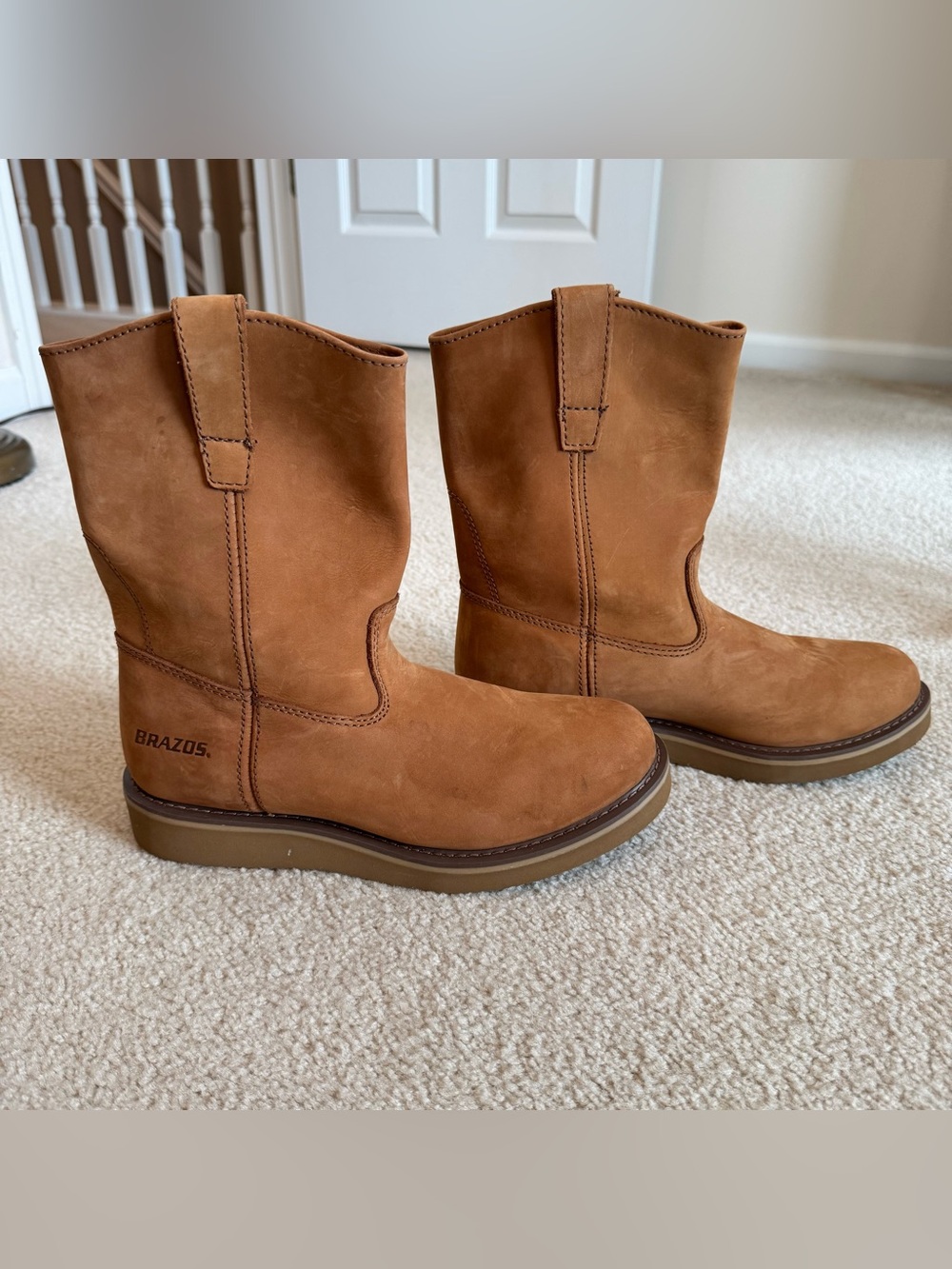Brazos Men's Wellington Wedge Work Boots in brown cowhide leather Size 9.5M